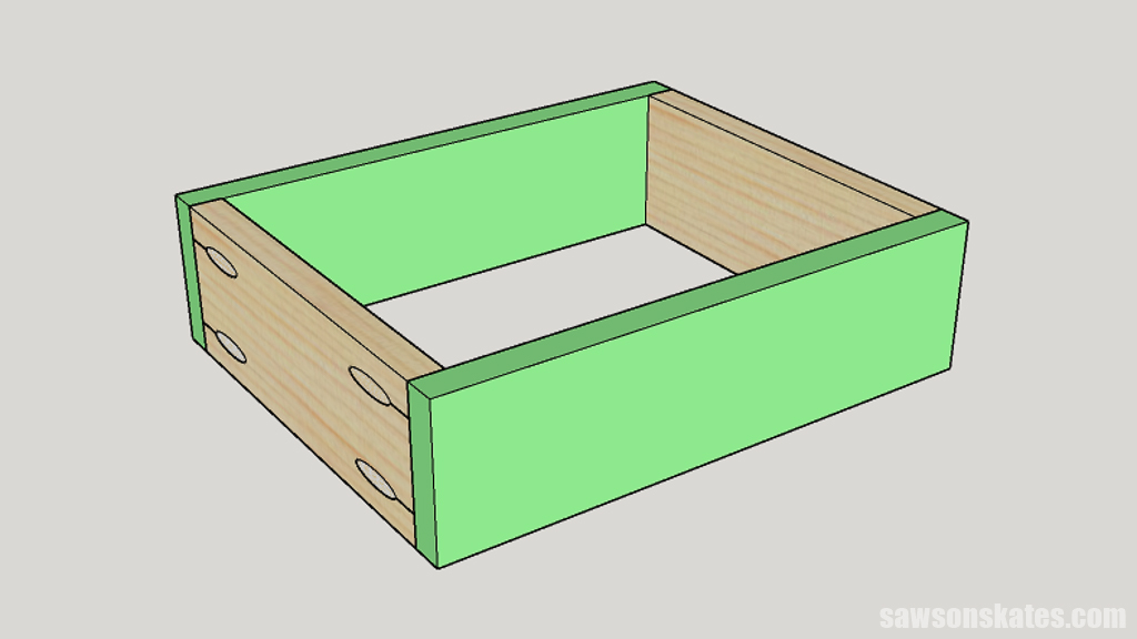 Diagram showing how to assemble a drawer for a DIY wine cabinet