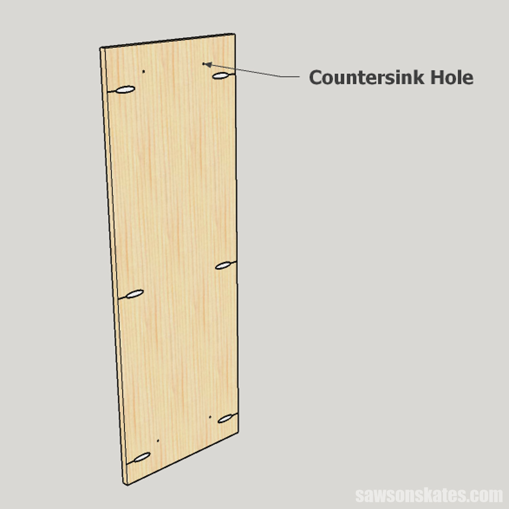 Countersink hole locations for a DIY wine cabinet's side panel