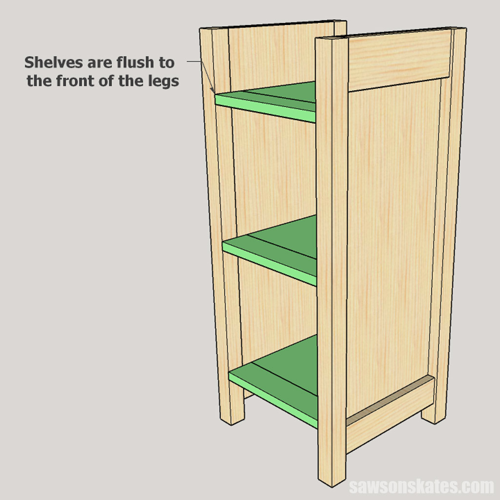Sketch showing how to install the shelves into a DIY wine cabinet