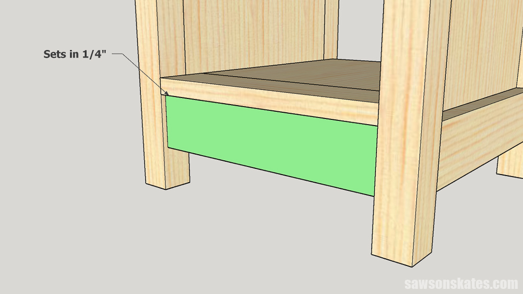 Diagram showing the placement of a bottom rail on a DIY wine cabinet