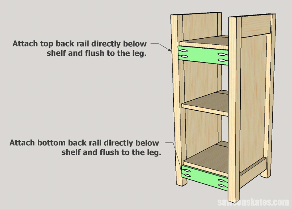 Diagram showing the placement of a DIY wine cabinet's back rails