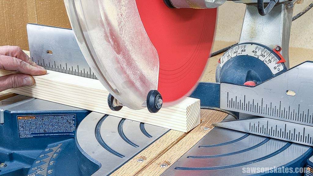 Cutting a compound miter on the end of board with a miter saw