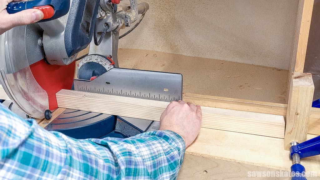 Using a miter saw to cut a parallel compound miter on the end of a board