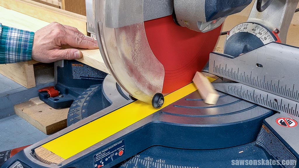 Cutting an angle on the end of a board with a miter saw