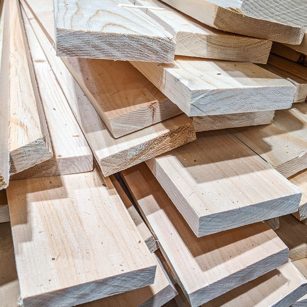 Pile of pine wood boards