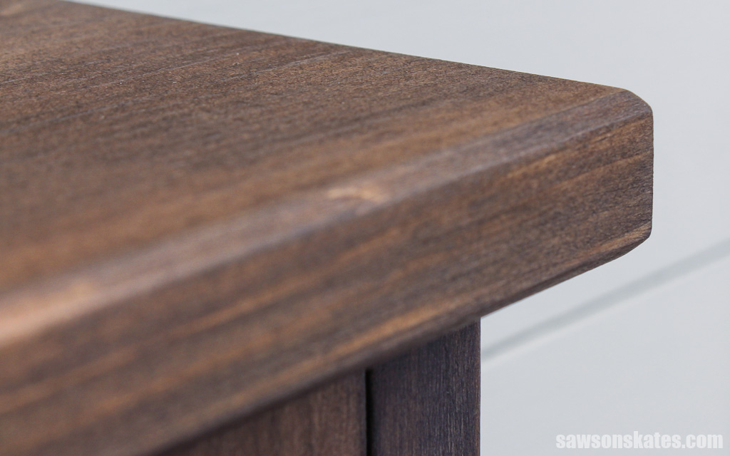 Closeup of a DIY key cabinet's top detail