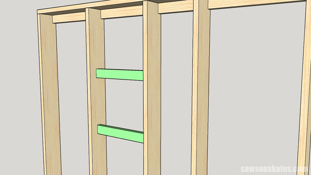 Diagram demonstrating how to install rails in wall-mounted DIY clamp rack
