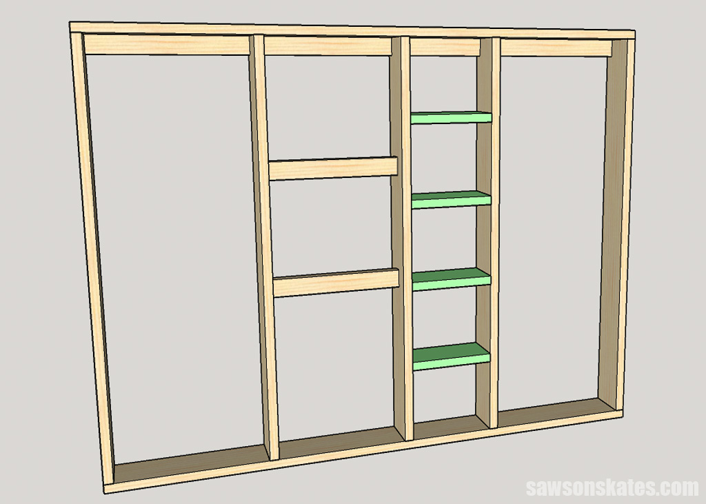 Sketch showing how to install a DIY clamp rack's shelves