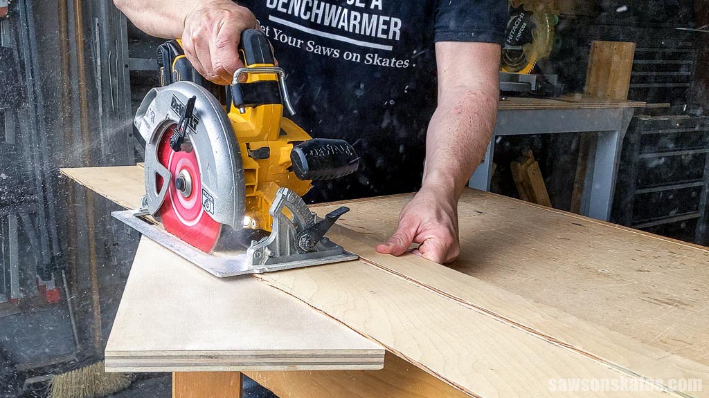 Using a circular saw to cut an angle on a board