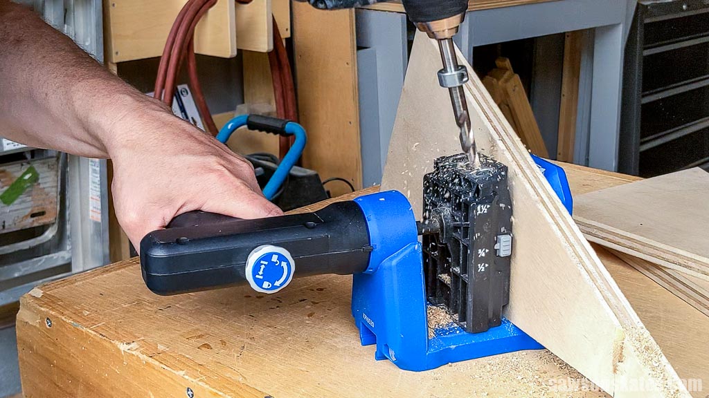 Using a pocket hole jig to drill pocket holes