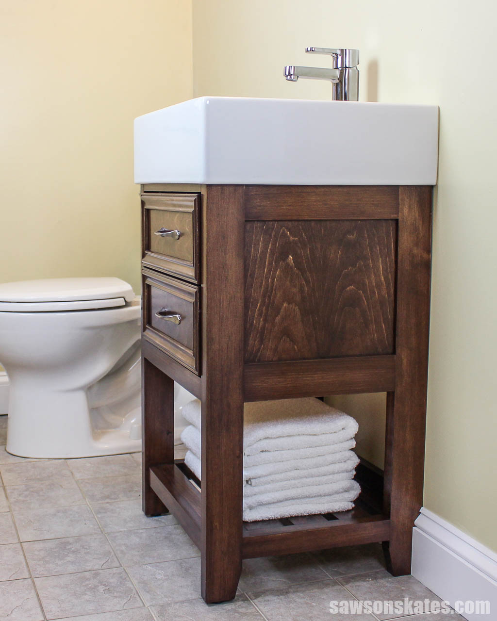DIY Small Bathroom Vanity with Towel Storage | Saws on Skates®