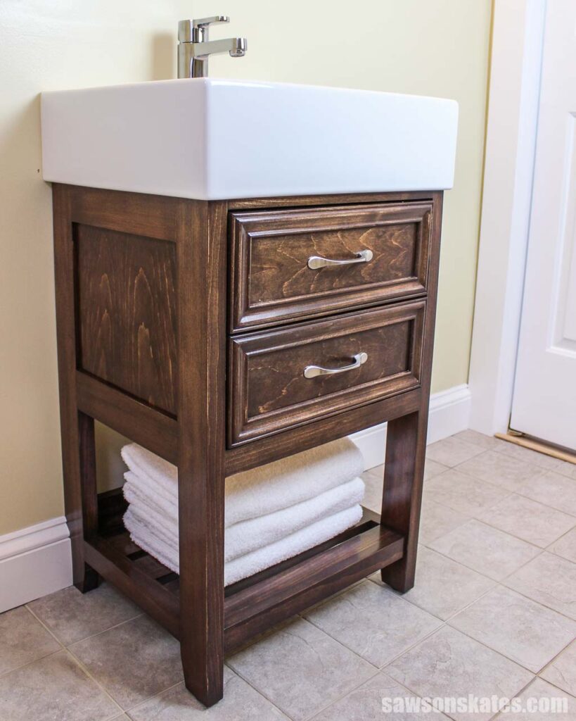 DIY Small Bathroom Vanity with Towel Storage | Saws on Skates®