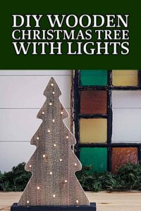 DIY wooden Christmas tree with lights graphic