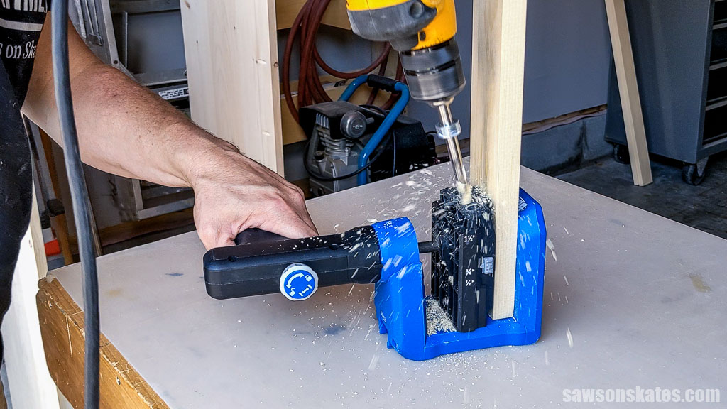 Drilling pocket holes in a face frame rail