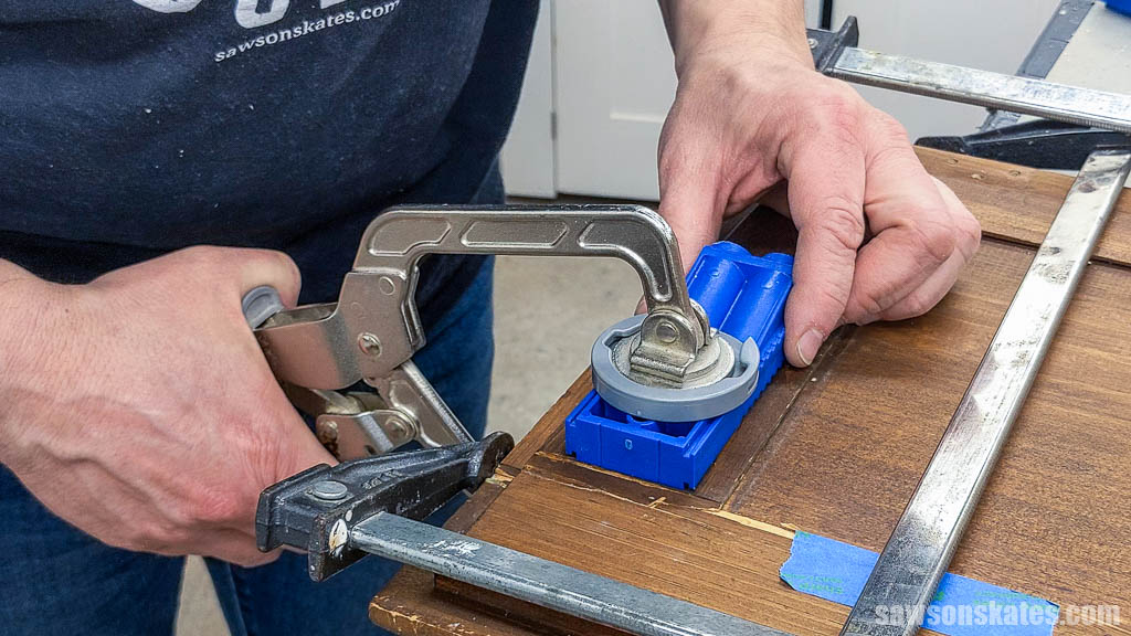 Clamping a pocket hole jig in position
