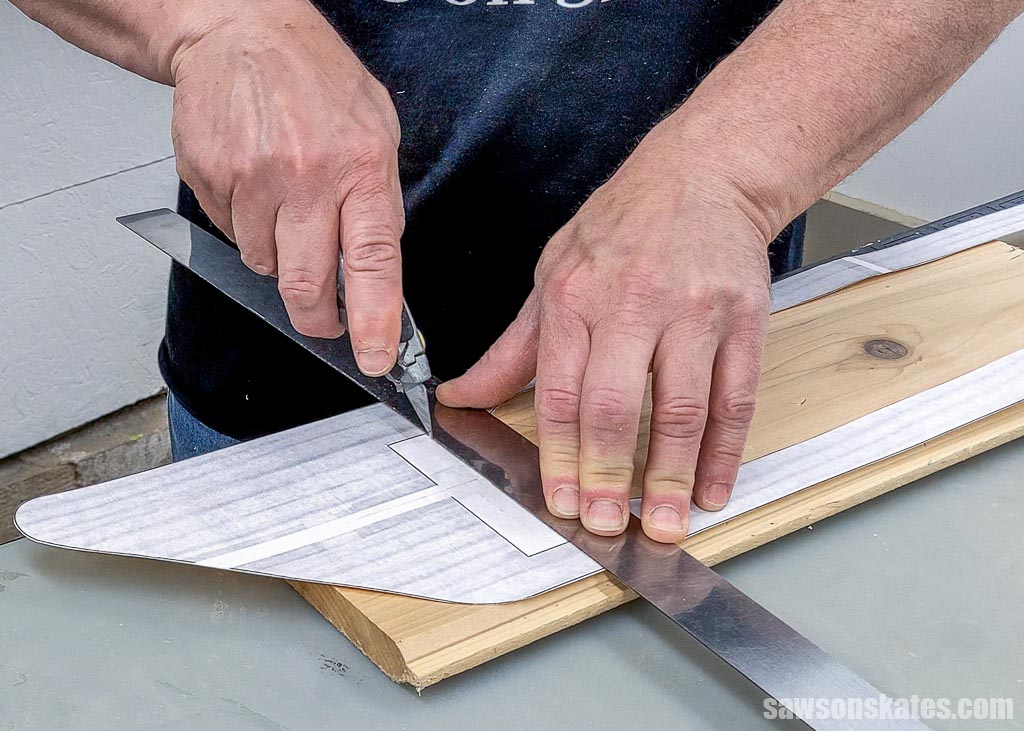 Cutting a template with a utility knife