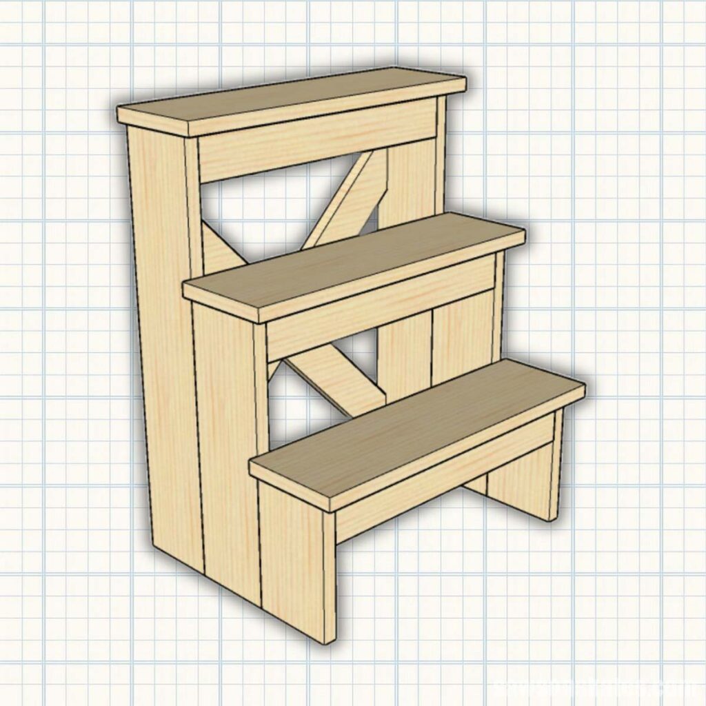 Sketch of a 3-tier plant stand on graph paper background