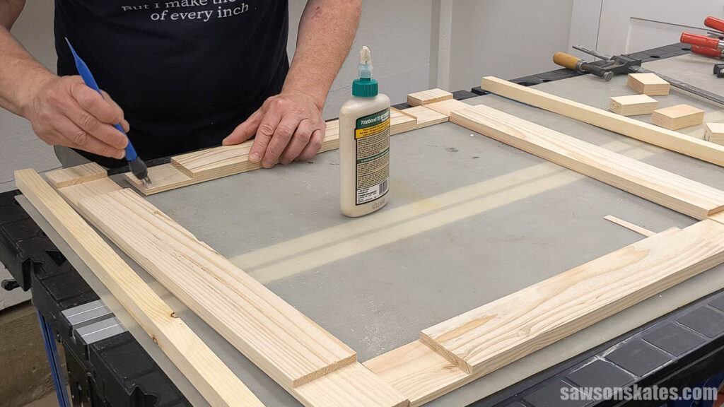 Applying glue to half-lap joints