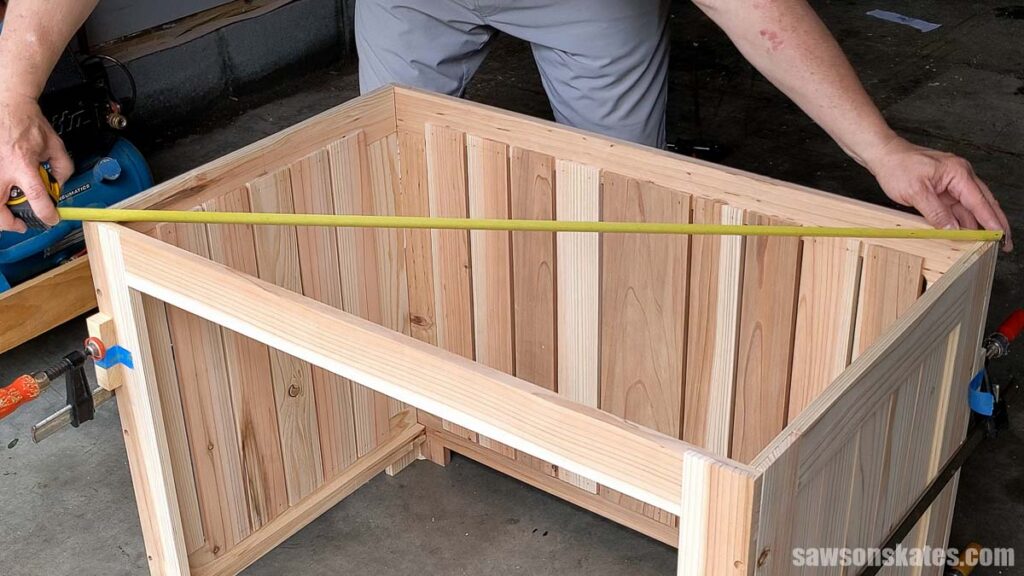 Using a tape measure diagonally to check for square