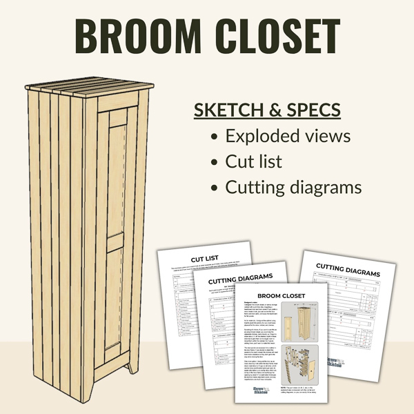 Broom closet graphic with images of the cut list and cutting diagrams