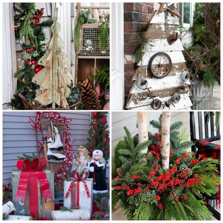 4 image collage outdoor Christmas