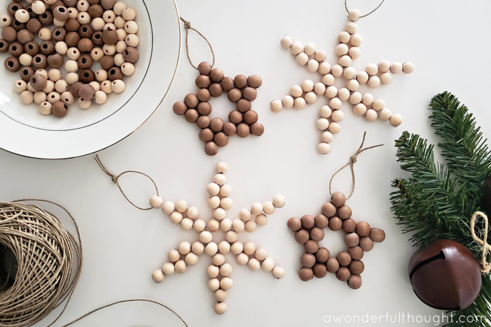 wood bead star ornaments