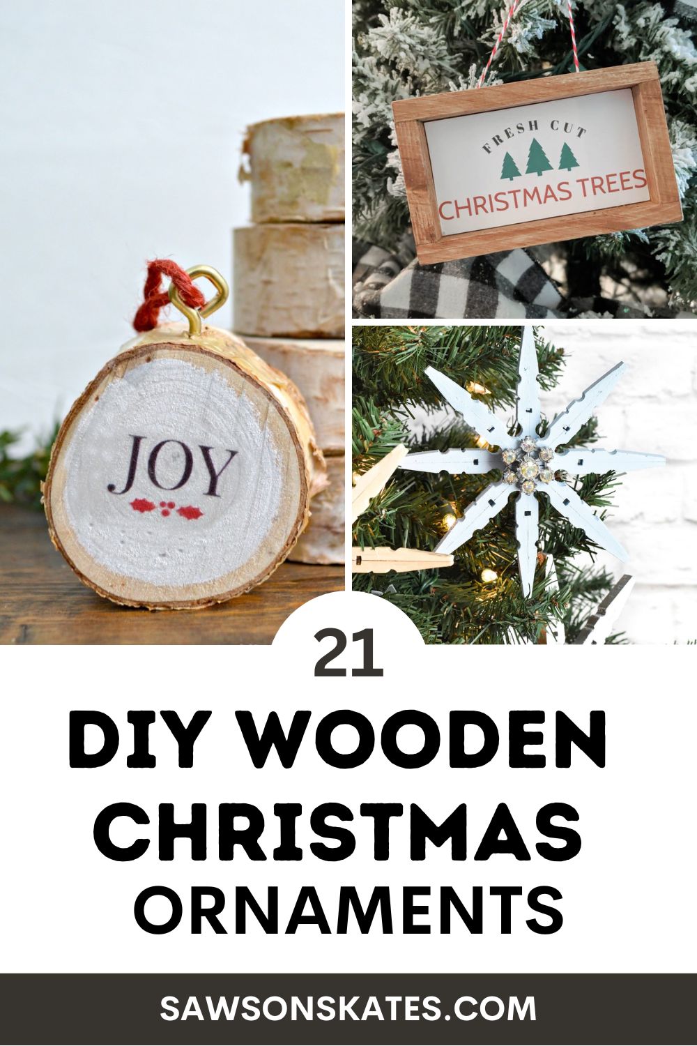3 image collage diy wooden Christmas ornaments with text overlay
