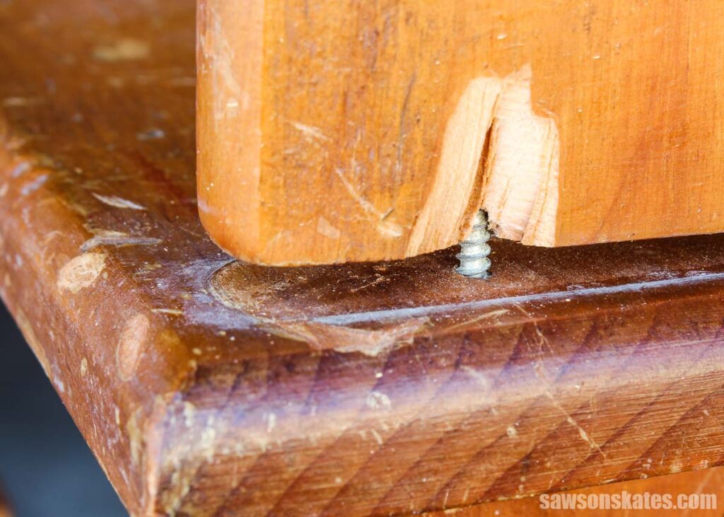 Screw driving through end grain chipping out the wood