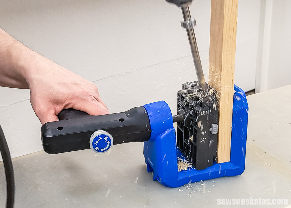 Drilling a pocket hole in a board