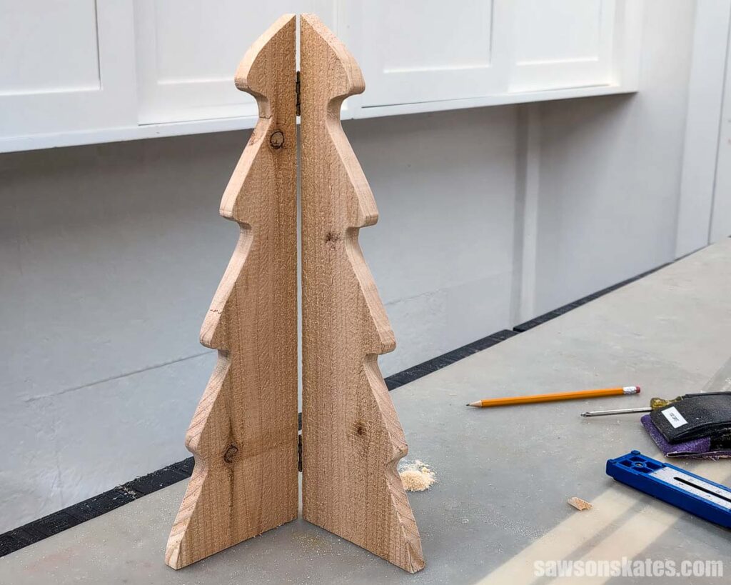 Christmas tree cut out joined together with hinges