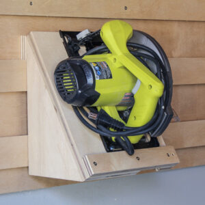 Circular saw sitting on a French Cleat holder