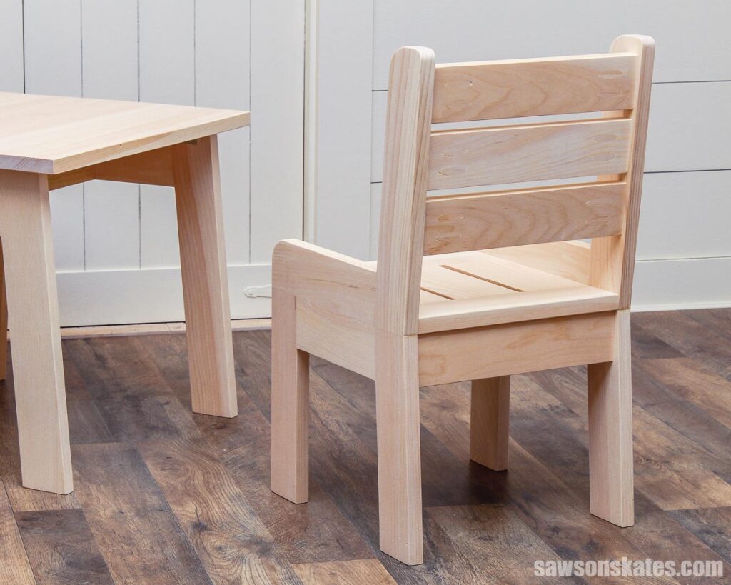 Closeup of the back side of DIY kid-sized chair