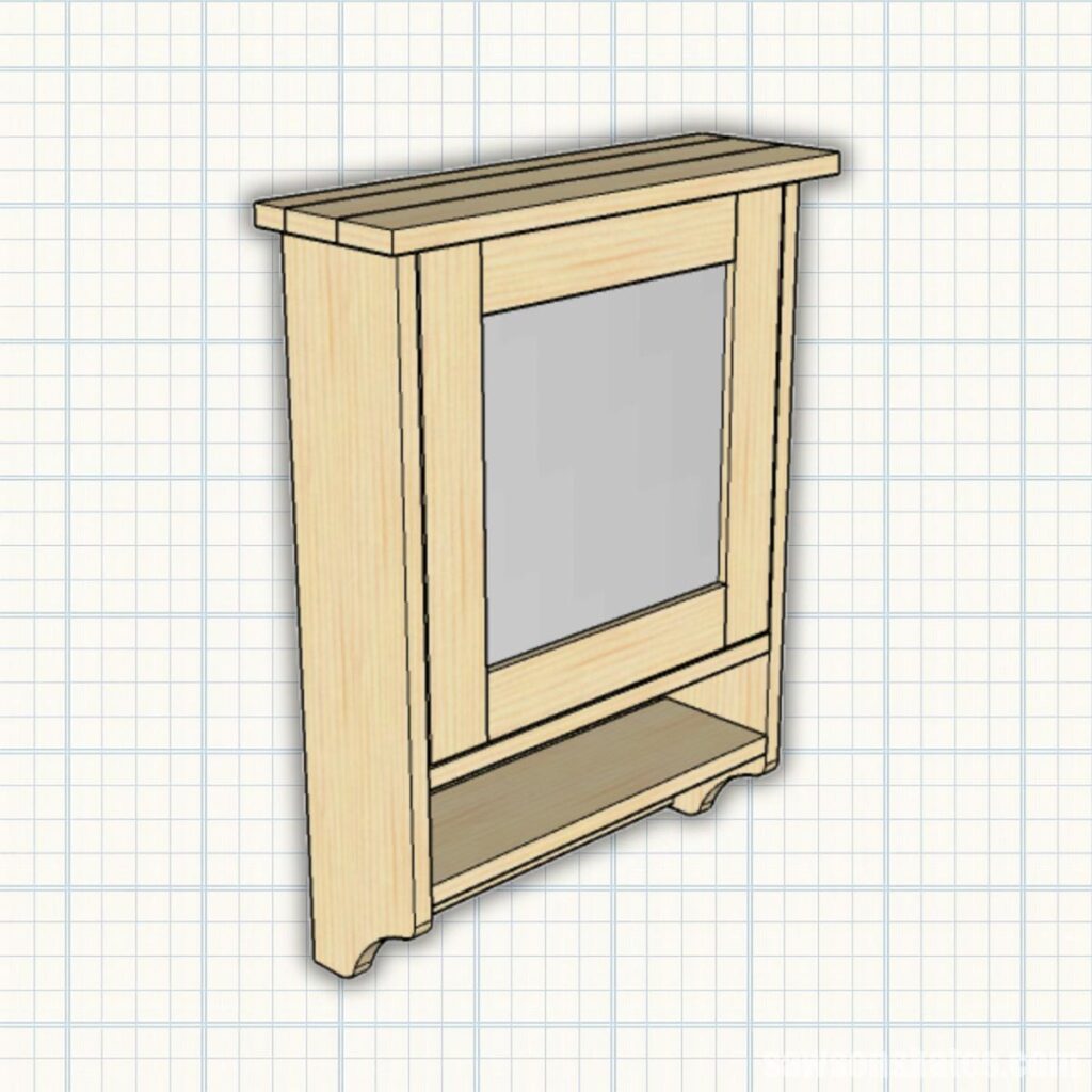 Sketch of a Shaker-inspired medicine cabinet on graph paper background