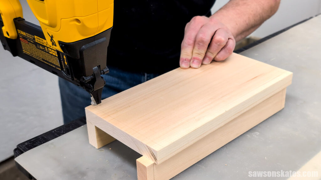 Tacking two boards together with a brad nailer