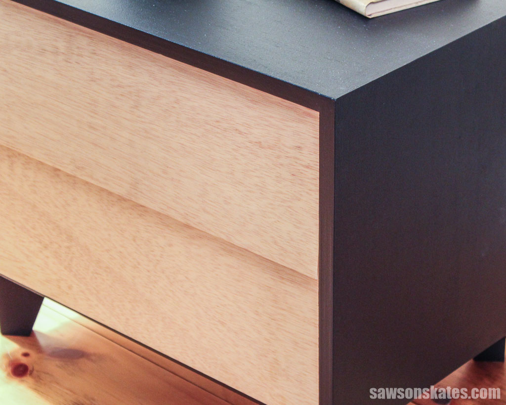 Closeup of a mid-century modern nightstand's drawers