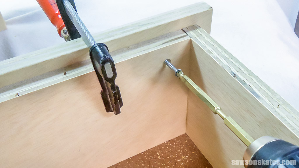 Attaching the drawer front to the drawer box with wood screws