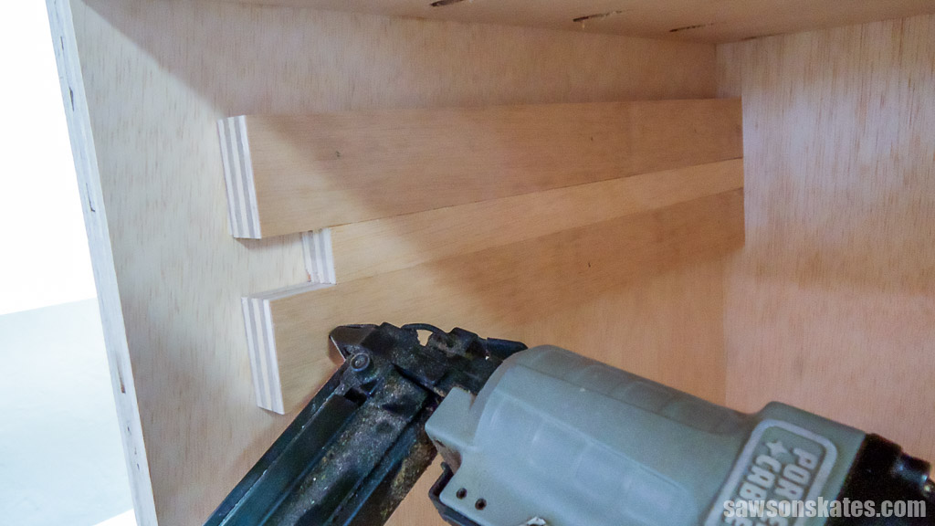 Attaching the second support with a brad nailer