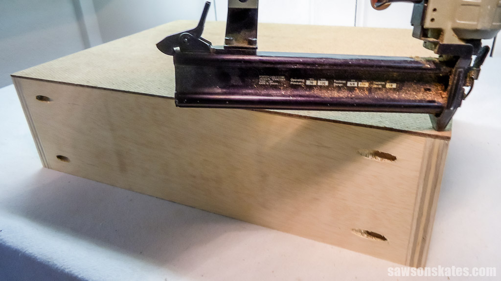 Attaching the drawer box bottom with brad nails