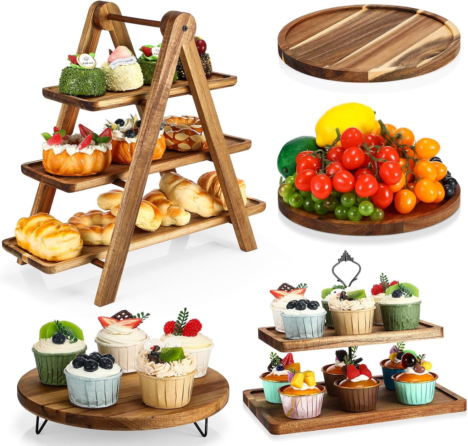 5 Pcs Wooden Dessert Table Display Set