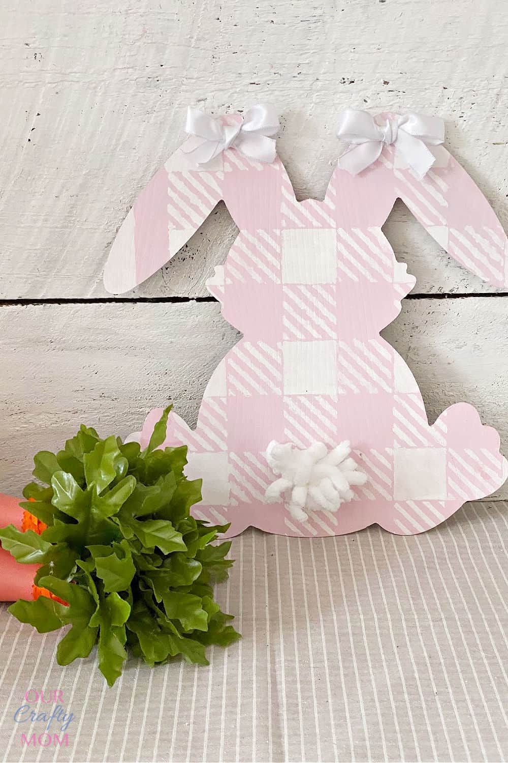 pink and white buffalo check bunny