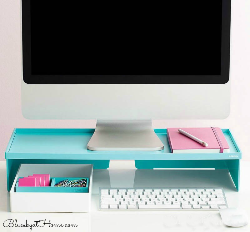 teal painted diy wood monitor stand