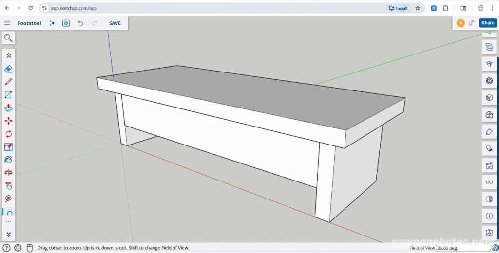 SketchUp screen with a 3D model