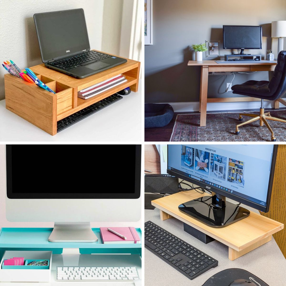 DIY Wood Monitor Stand Ideas 4 image collage