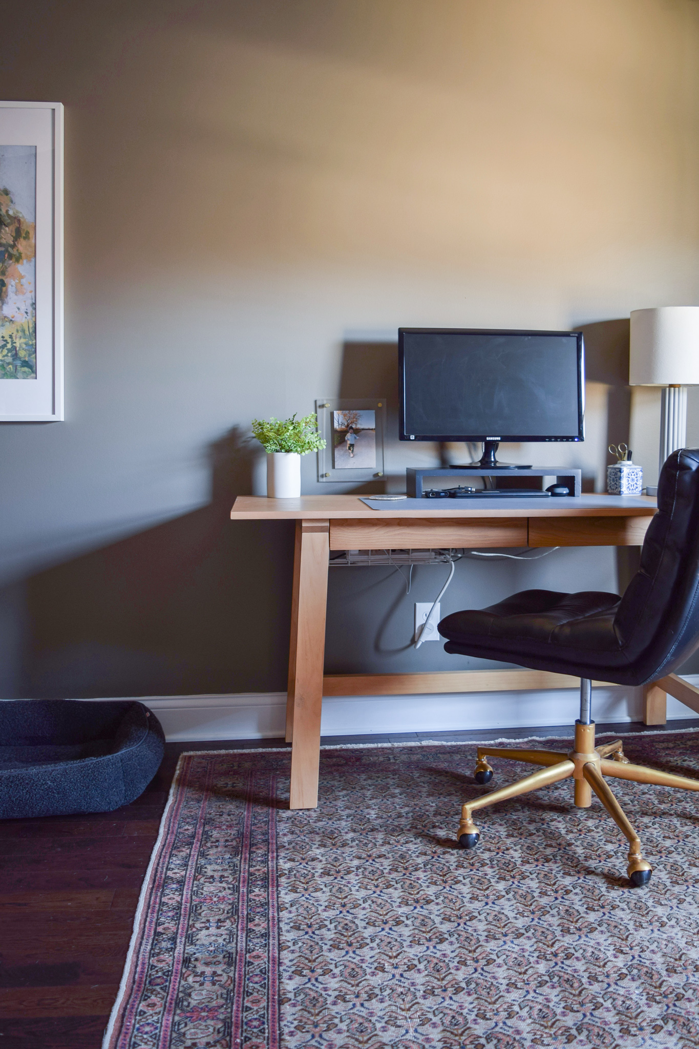 black wood monitor stand