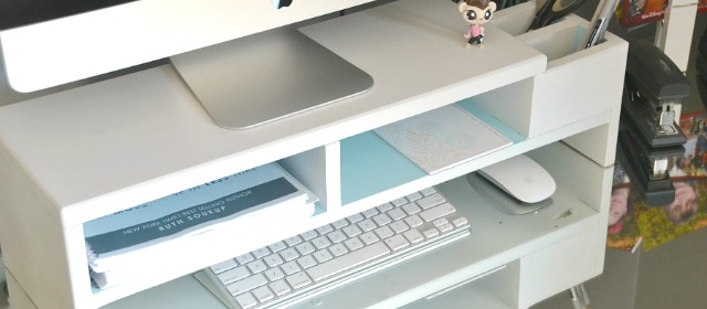 white painted wood monitor stand