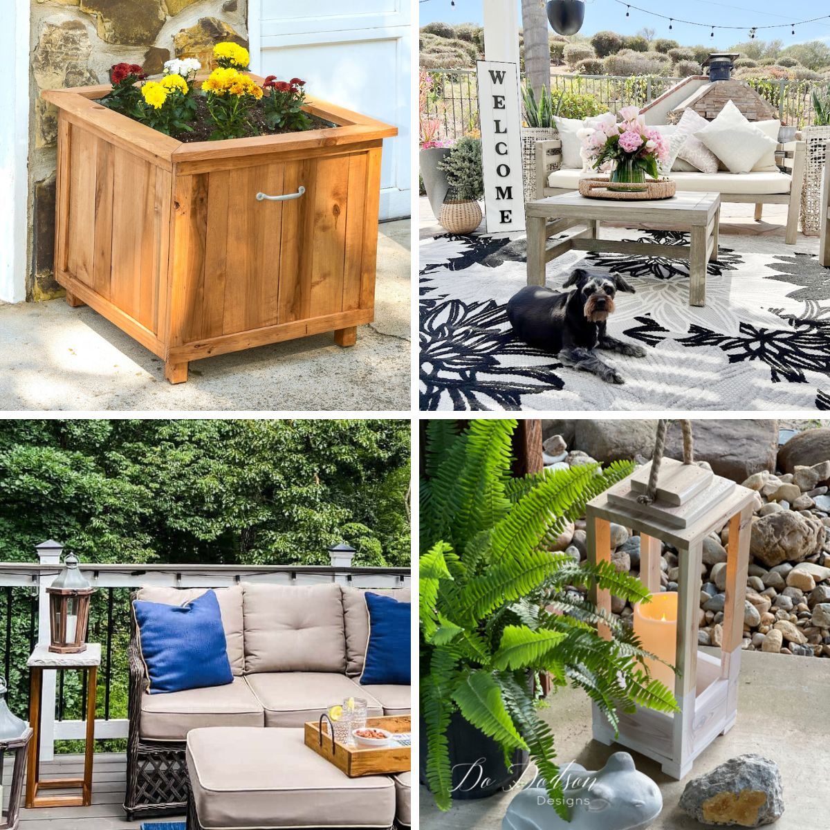 4 image collage with diy wood porch projects