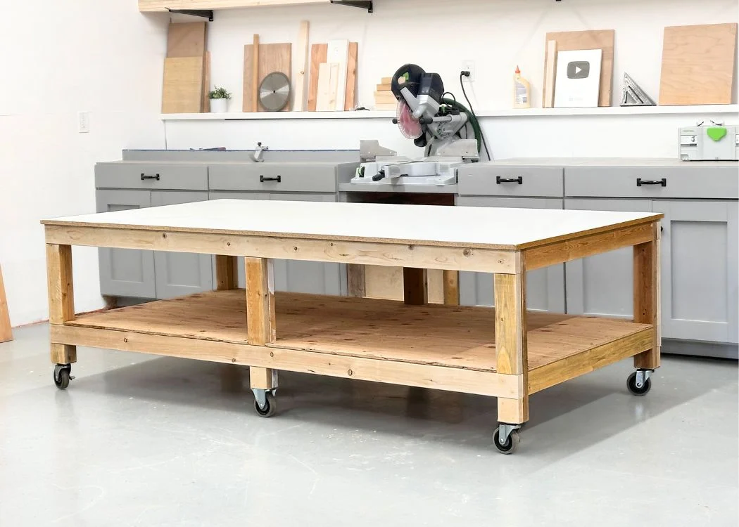 Large 4x8 workbench in a workshop