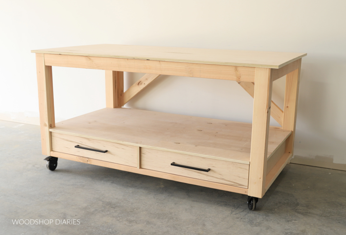 Mobile workbench with two storage drawers at the bottom