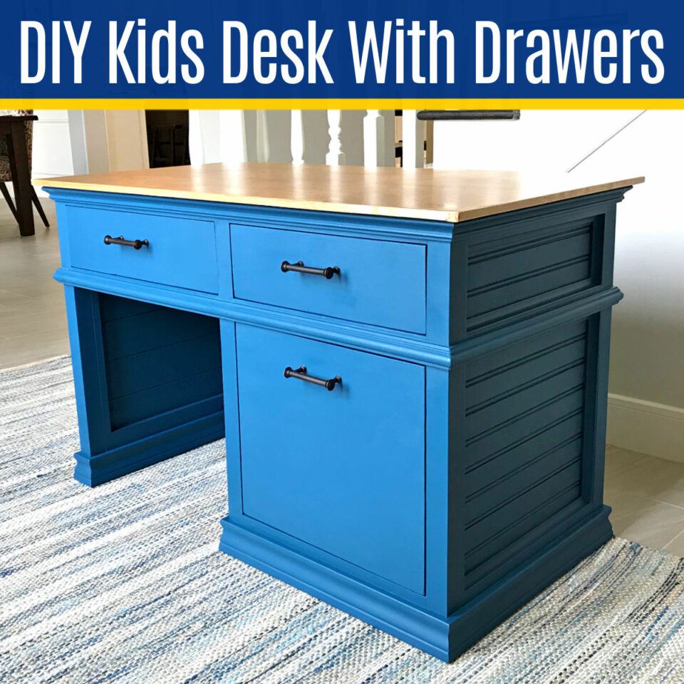 Blue-painted kid-sized desk