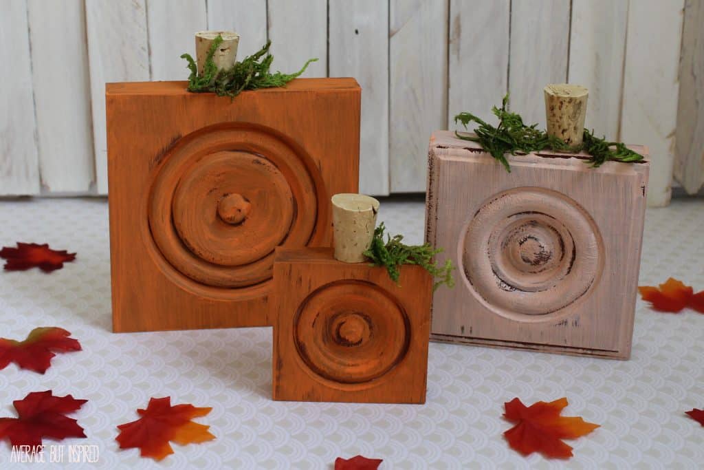 Pumpkins made from wood corner blocks